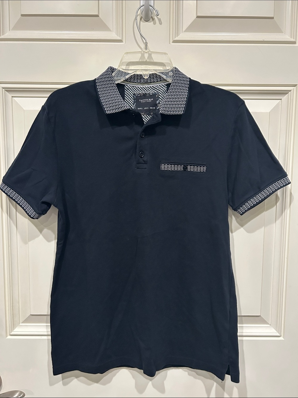 Men's Navy Polo with Contrasting Patterned Collar